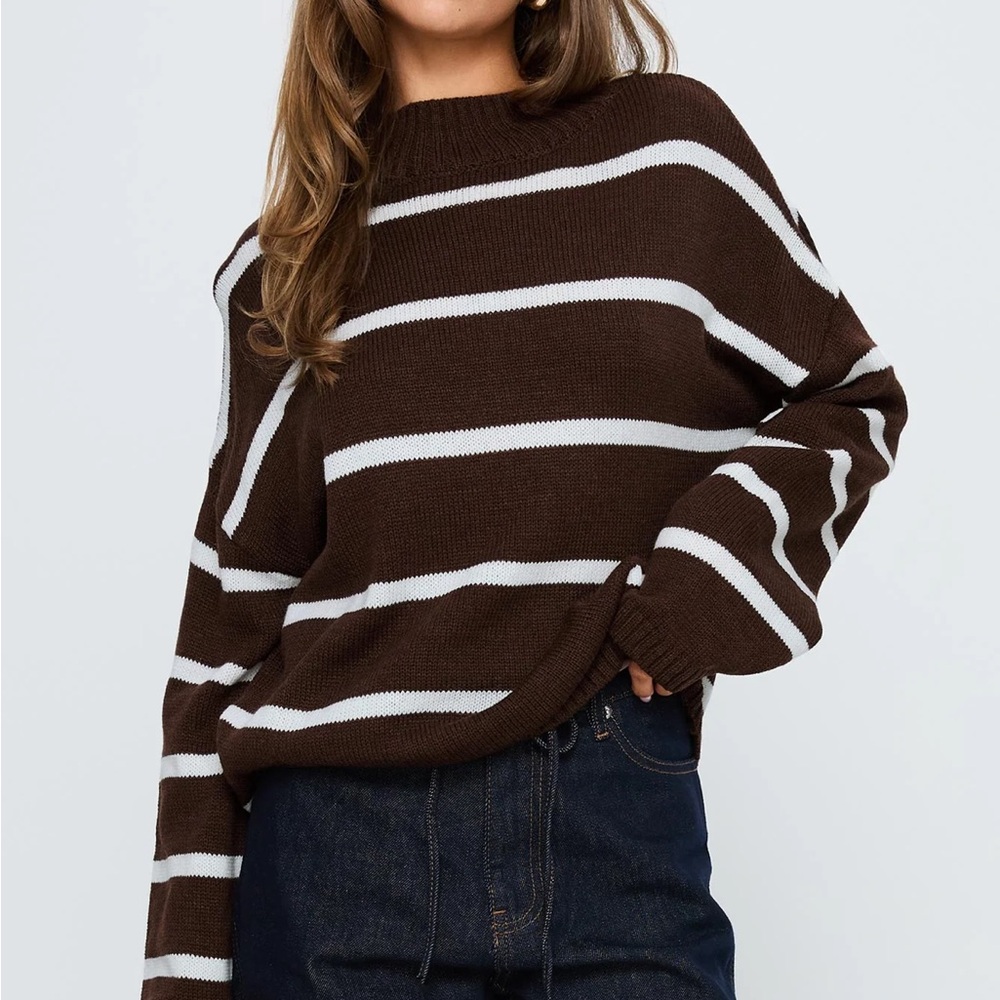 Princess Polly Chocolate and White Striped Sweater